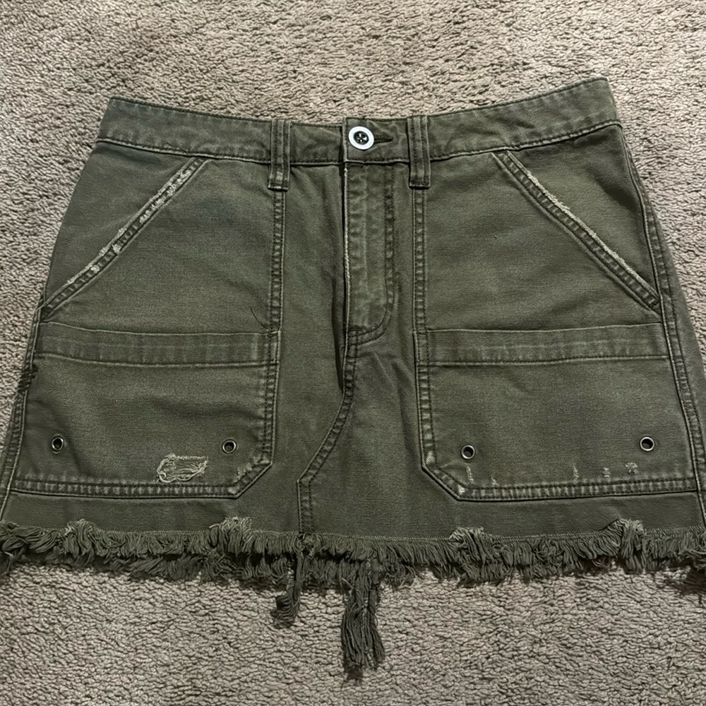 Free people green denim cargo skirt